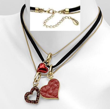 PILGRIM- RED HEARTS CHARMS 3-ROW NECKLACE SET
